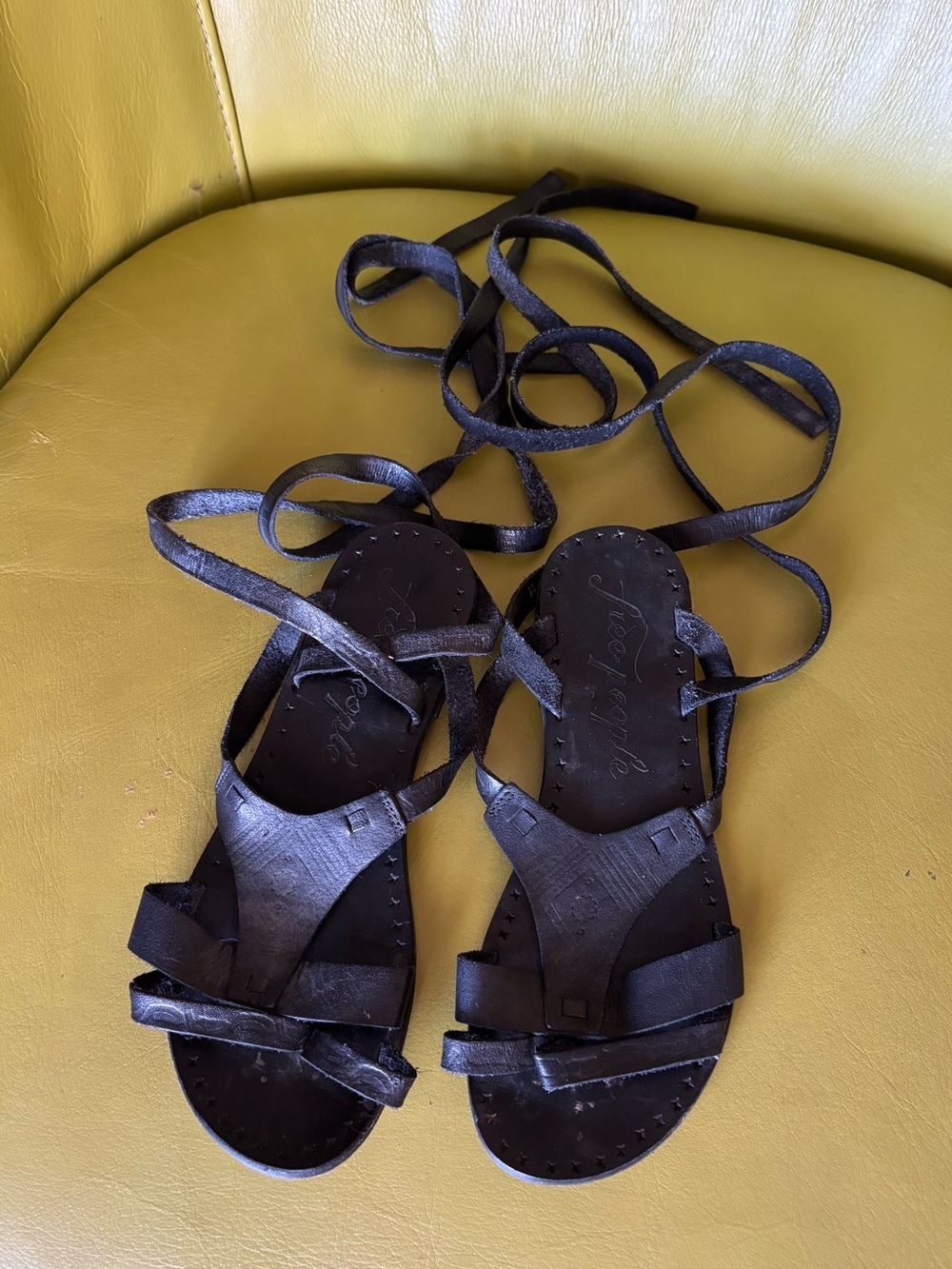 Free People Gladiator Sandals Black Leather Size 36